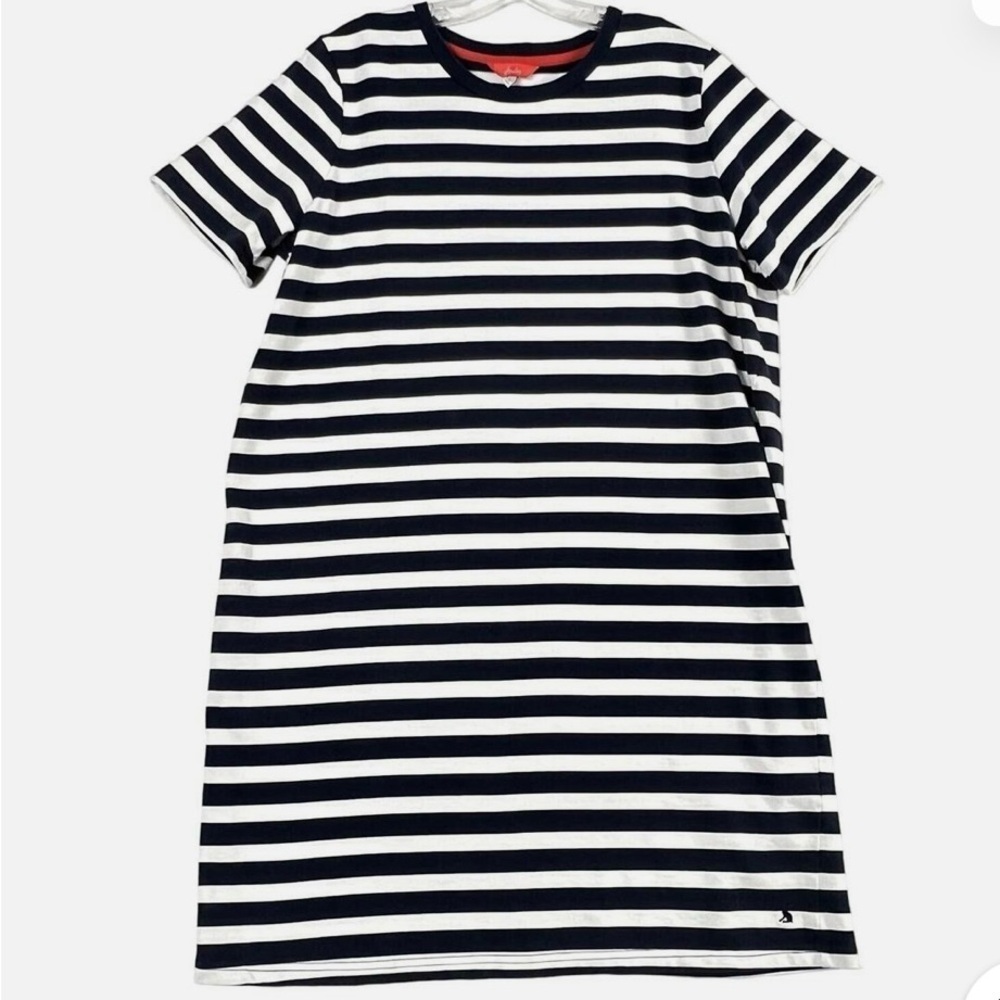 Joules Dress Size 4 Blue White Strip Short Sleeve A Line Jersey Cotton Crew Neck - Picture 4 of 5